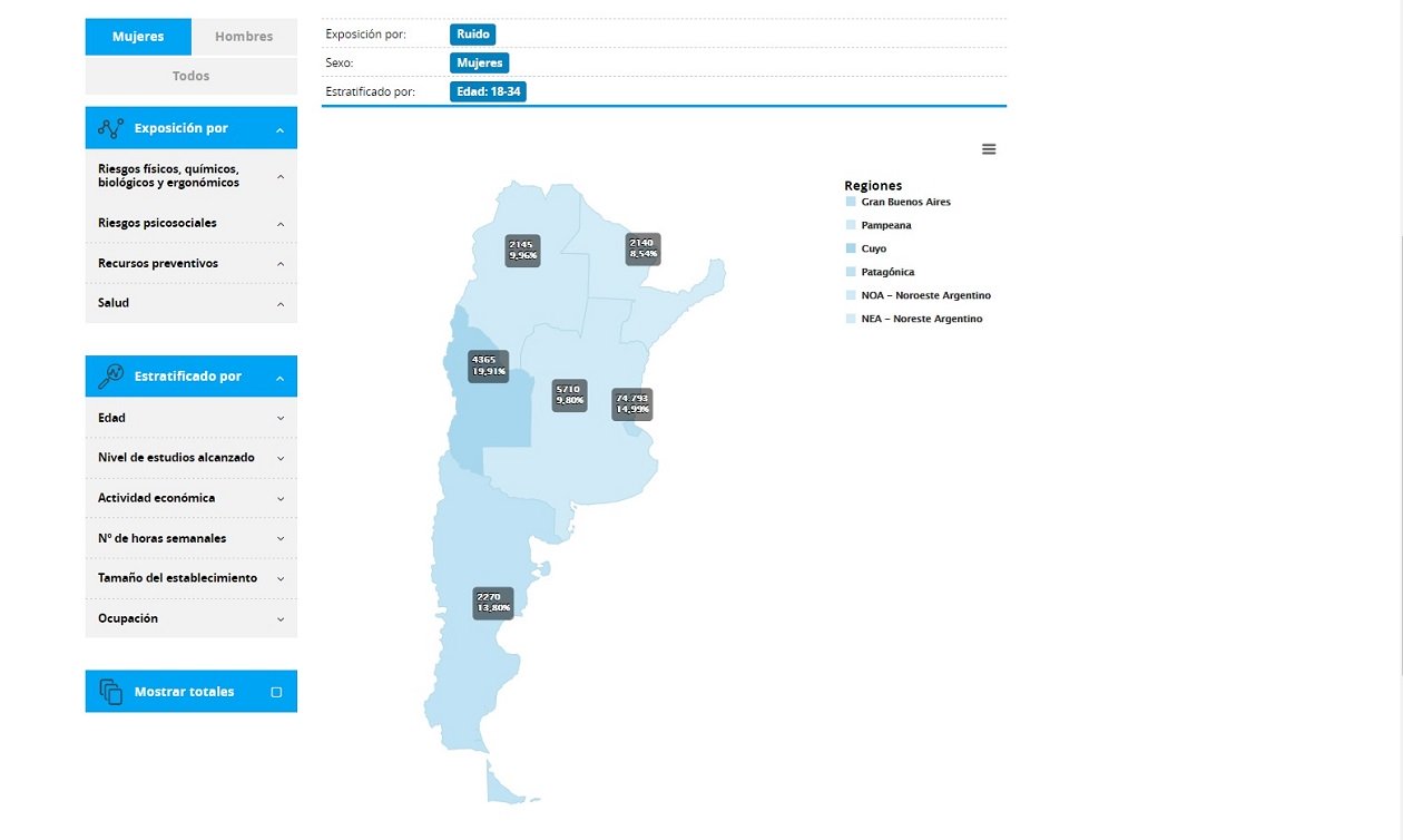 Representation of the data on a map of Argentina